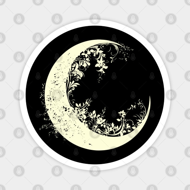 Floral Crescent Moon – Celestial & Botanical Fusion Magnet by TuncGK